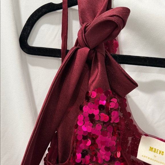 Anthropologie Maeve Pink Sequin Camisole with Bow Straps - Picture 6 of 8